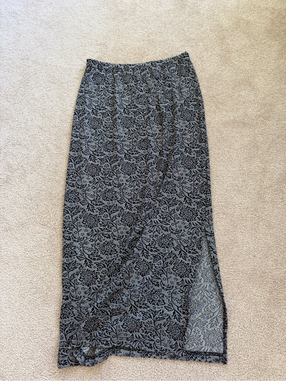 Notations Black and Gray Floral Maxi Skirt